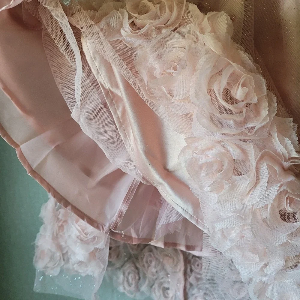 Nannette‎ Kids Girls Size 10 Dress Blush Pink 3D Rosette Tulle Formal Wedding